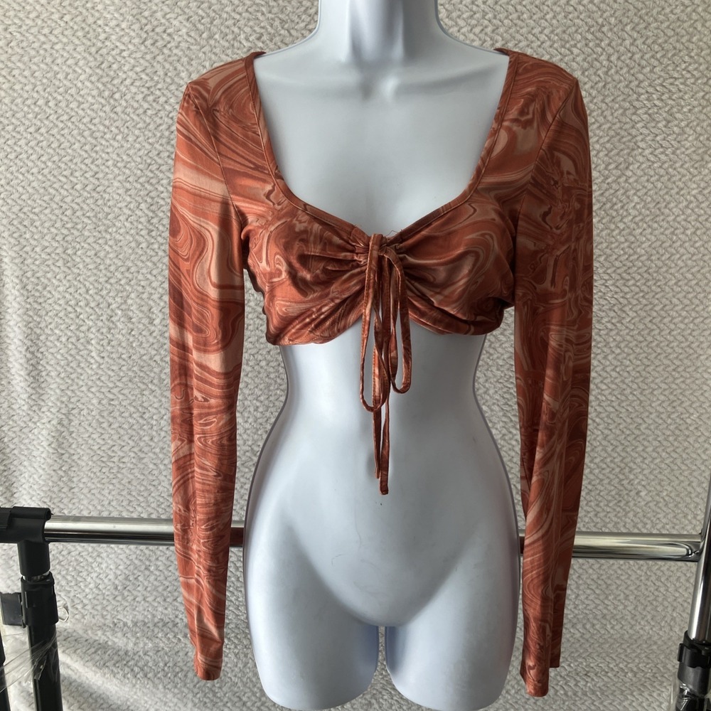 Shein Burnt Orange Tie Front Crop Top Large Boho Forest Fairy Festival Ethereal